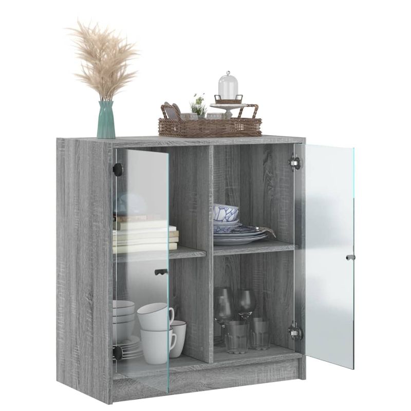 Casa si Gradina - Mobilier - Comode si corpuri - Comode - Dulap lateral cu usi din sticla, gri sonoma, 68x37x75,5 cm - Infinity.ro