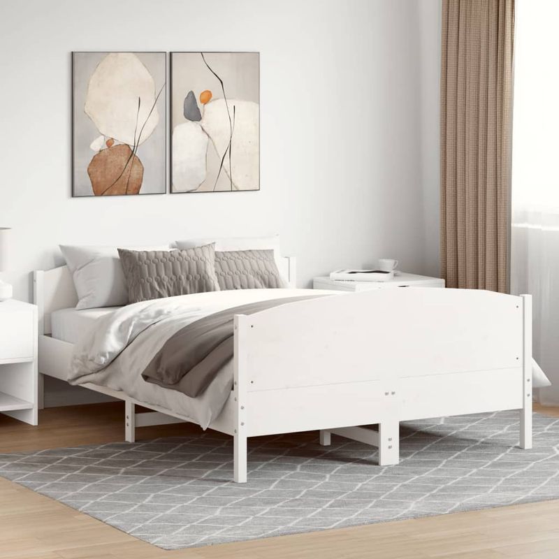 Casa si Gradina - Mobilier - Paturi si accesorii - Paturi - Cadru de pat cu tablie, alb, 140x200 cm, lemn masiv de pin - Infinity.ro