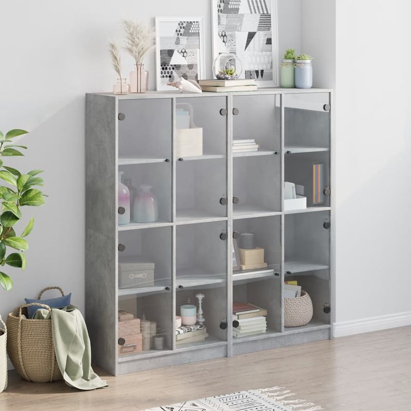Casa si Gradina - Mobilier - Biblioteci si rafturi - Biblioteci - Biblioteca cu usi, gri beton, 136x37x142 cm, lemn compozit - Infinity.ro
