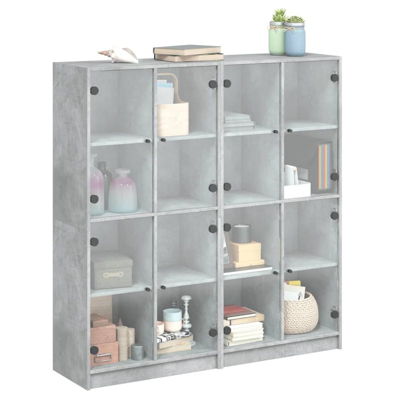 Casa si Gradina - Mobilier - Biblioteci si rafturi - Biblioteci - Biblioteca cu usi, gri beton, 136x37x142 cm, lemn compozit - Infinity.ro