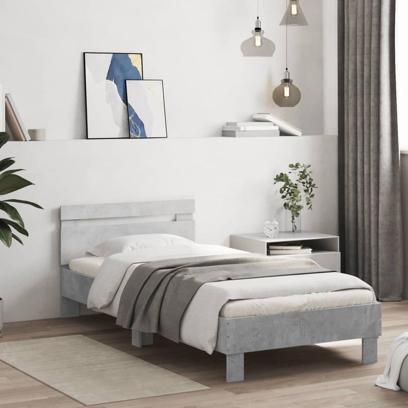 Casa si Gradina - Mobilier - Paturi si accesorii - Paturi - Cadru de pat cu tablie, gri beton, 75x190 cm, lemn prelucrat - Infinity.ro