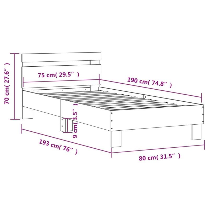 Casa si Gradina - Mobilier - Paturi si accesorii - Paturi - Cadru de pat cu tablie, gri beton, 75x190 cm, lemn prelucrat - Infinity.ro