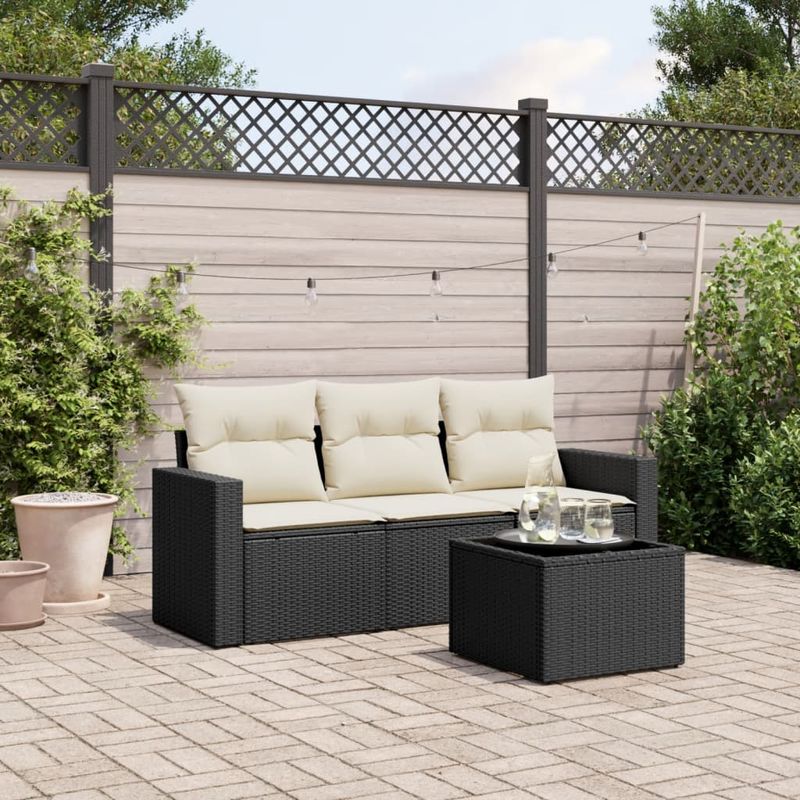 Casa si Gradina - Gradina si terasa - Mobilier exterior - Seturi mobila gradina - Set mobilier de gradina cu perne, 4 piese, negru, poliratan - Infinity.ro