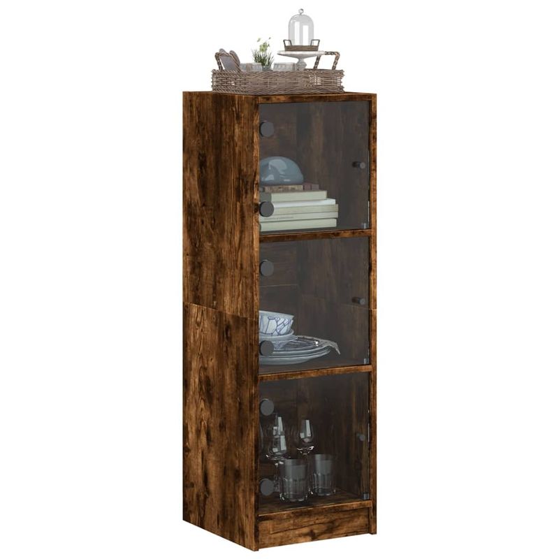 Casa si Gradina - Mobilier - Comode si corpuri - Comode - Dulap cu usi din sticla, stejar fumuriu, 35x37x109 cm - Infinity.ro