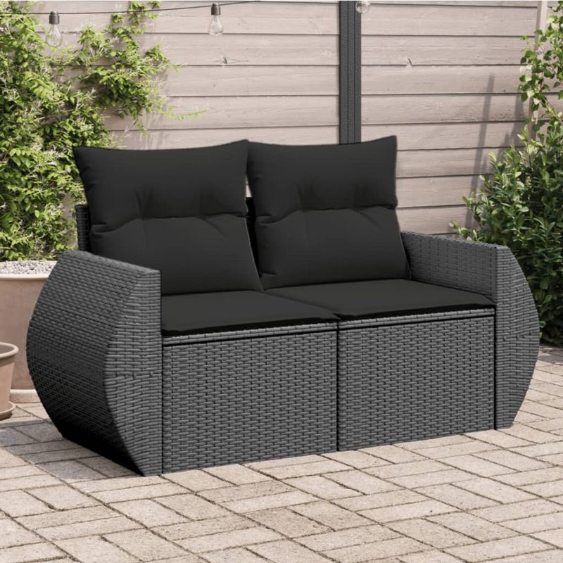 Casa si Gradina - Gradina si terasa - Mobilier exterior - Canapele si fotolii gradina - Canapea de gradina cu perne, 2 locuri, negru, poliratan - Infinity.ro