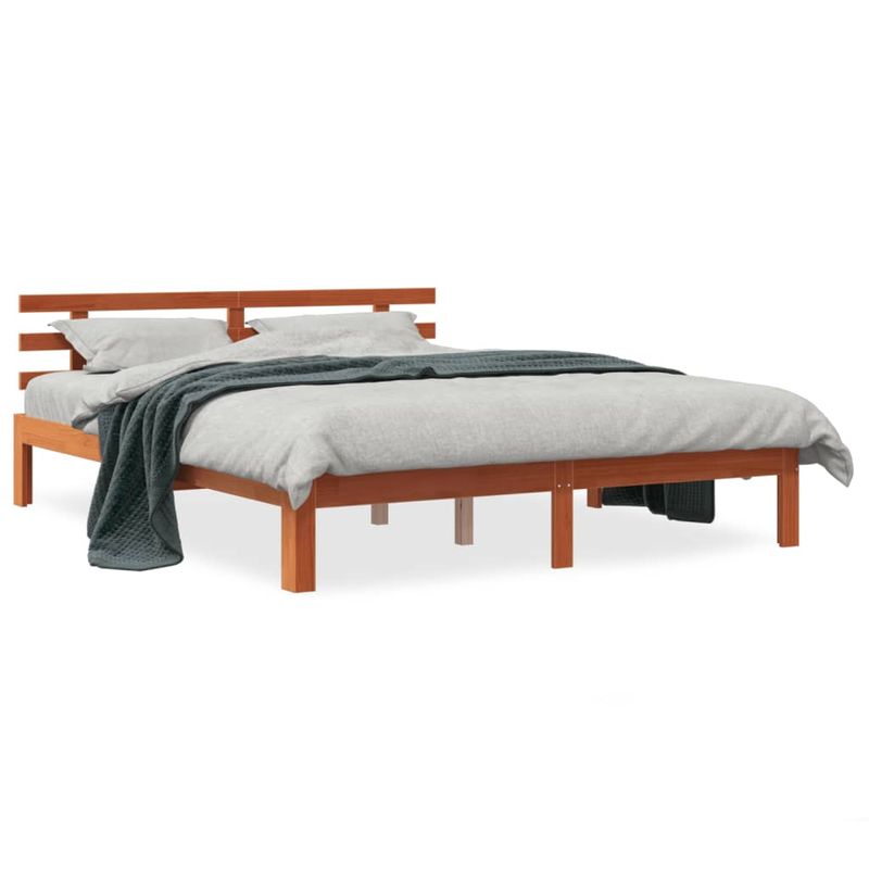 Casa si Gradina - Mobilier - Paturi si accesorii - Paturi - Cadru de pat cu tablie, maro ceruit, 150x200 cm, lemn masiv pin - Infinity.ro