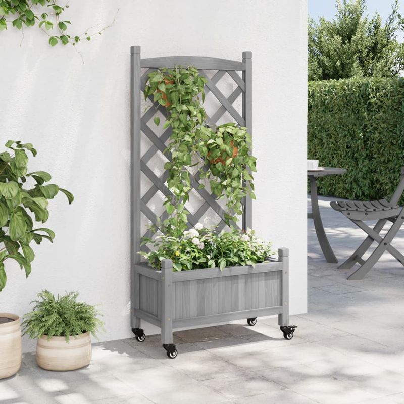 Casa si Gradina - Gradinarit si plante - Plante si ghivece - Ghivece si suporturi - Jardiniera cu spalier și roti, lemn masiv de brad, mărime 55x29.5x117.5 cm - Infinity.ro