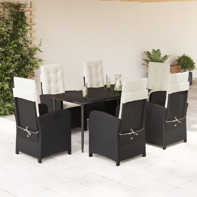 Casa si Gradina - Gradina si terasa - Mobilier exterior - Seturi mobila gradina - Set mobilier de gradina cu perne, 7 piese, negru, poliratan - Infinity.ro