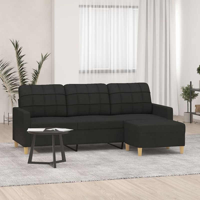 Casa si Gradina - Mobilier - Canapele si coltare - Canapele - Canapea cu 3 locuri cu taburet, negru, 180 cm, material textil - Infinity.ro
