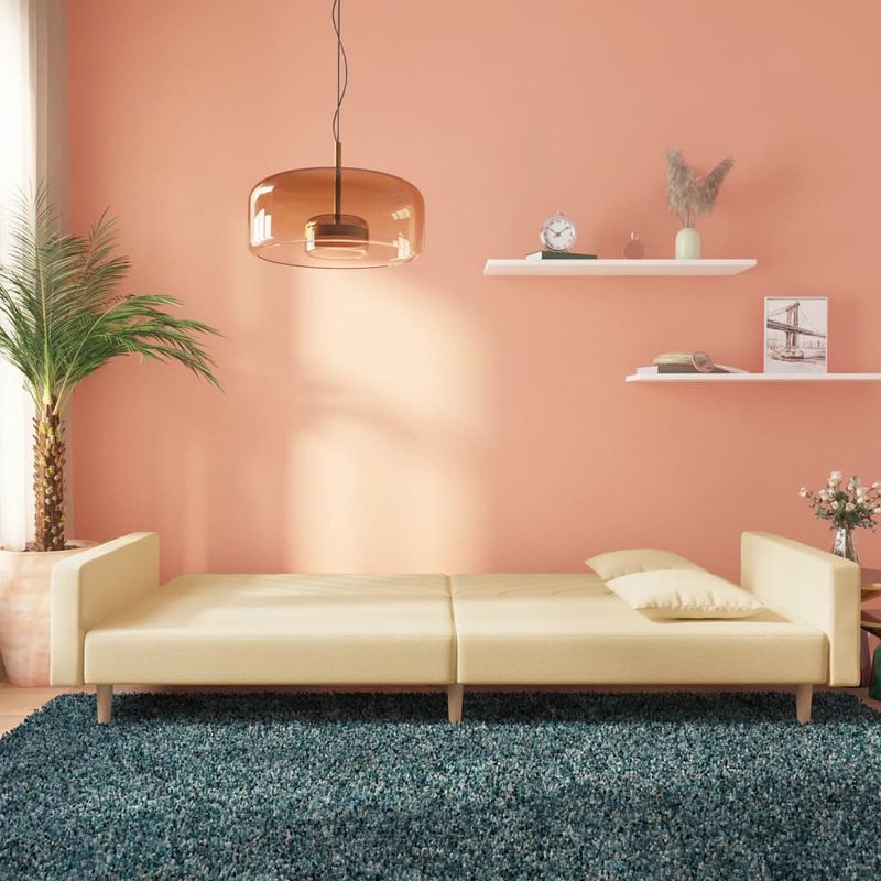 Casa si Gradina - Mobilier - Canapele si coltare - Canapele - Canapea extensibila cu 2 locuri, 2 perne, crem, textil - Infinity.ro