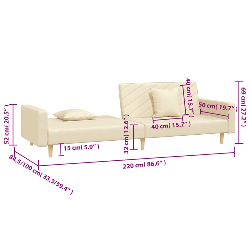 Casa si Gradina - Mobilier - Canapele si coltare - Canapele - Canapea extensibila cu 2 locuri, 2 perne, crem, textil - Infinity.ro