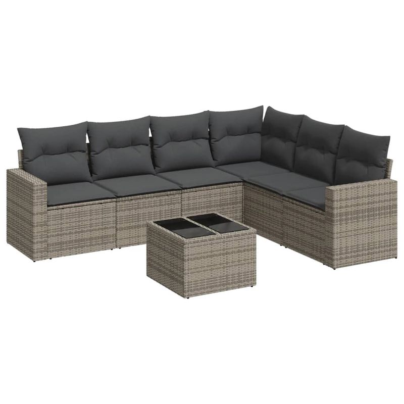 Casa si Gradina - Gradina si terasa - Mobilier exterior - Canapele si fotolii gradina - Set canapele de gradina, 7 piese, cu perne, gri, poliratan - Infinity.ro