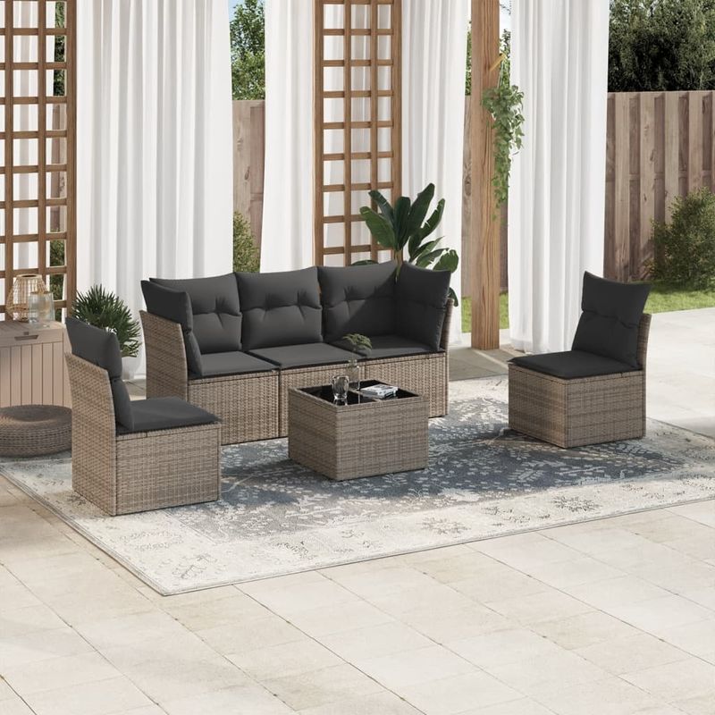 Casa si Gradina - Gradina si terasa - Mobilier exterior - Seturi mobila gradina - Set mobilier gradina cu perne, 6 piese, gri, poliratan - Infinity.ro