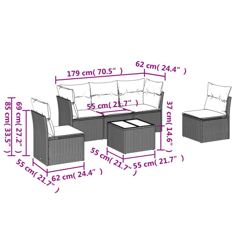 Casa si Gradina - Gradina si terasa - Mobilier exterior - Seturi mobila gradina - Set mobilier gradina cu perne, 6 piese, gri, poliratan - Infinity.ro