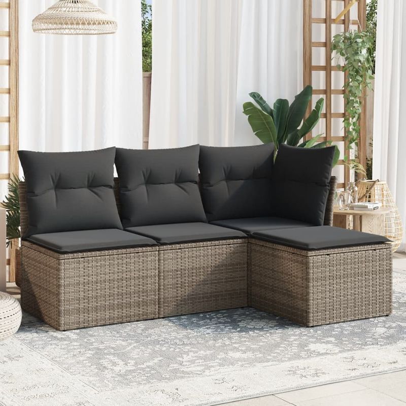 Casa si Gradina - Gradina si terasa - Mobilier exterior - Seturi mobila gradina - Set canapea de gradina cu perne, 4 piese, gri, poliratan - Infinity.ro