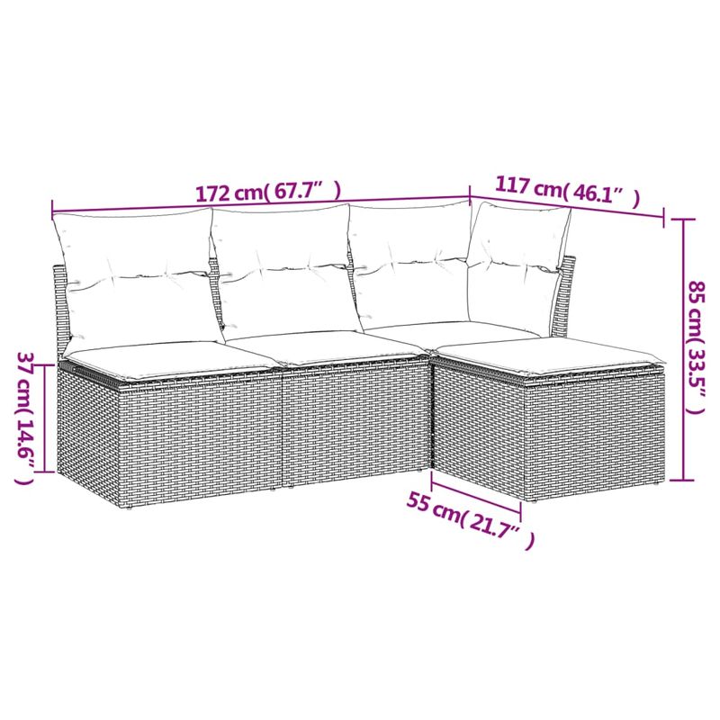 Casa si Gradina - Gradina si terasa - Mobilier exterior - Seturi mobila gradina - Set canapea de gradina cu perne, 4 piese, gri, poliratan - Infinity.ro