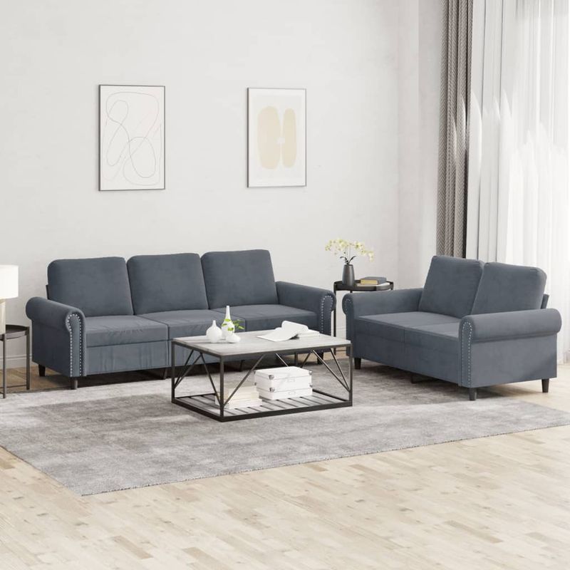 Casa si Gradina - Mobilier - Seturi de mobilier - Seturi living - Set de canapele cu perne, 2 piese, gri inchis, catifea - Infinity.ro
