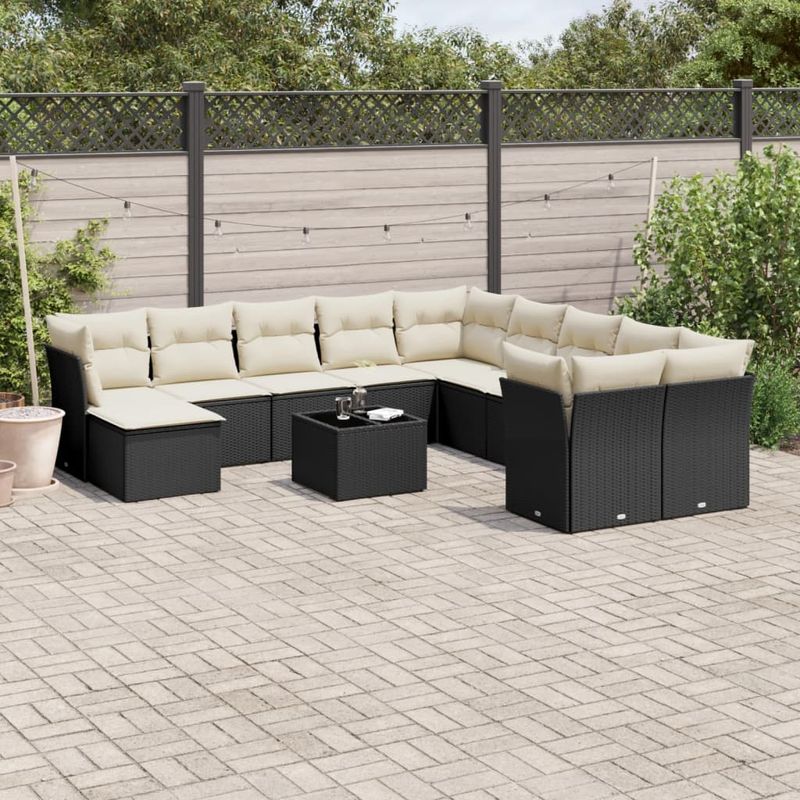 Casa si Gradina - Gradina si terasa - Mobilier exterior - Seturi mobila gradina - Set canapele de gradina, 12 piese, cu perne, negru, poliratan - Infinity.ro