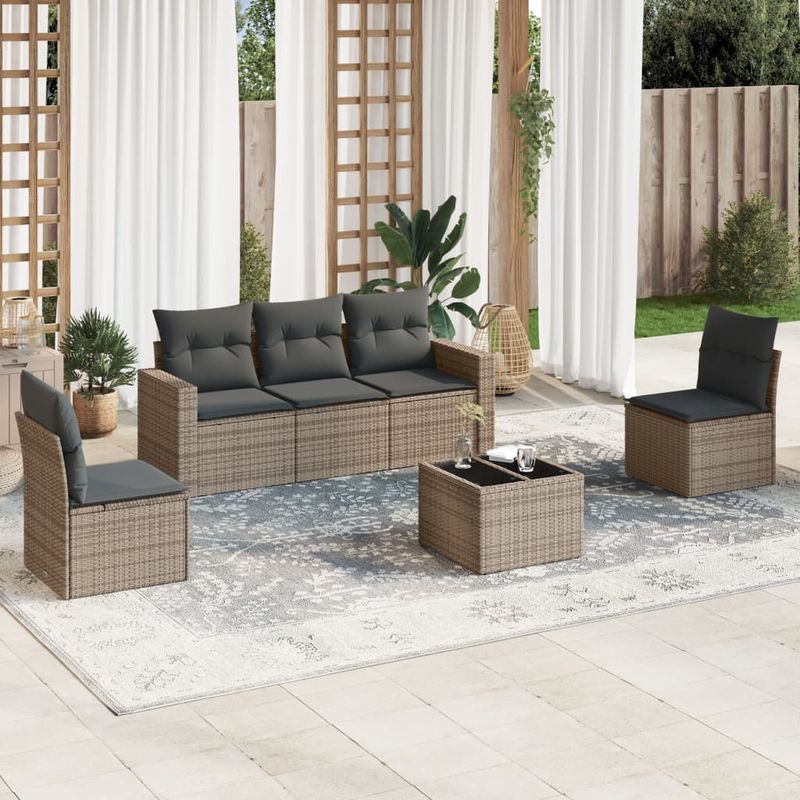 Casa si Gradina - Gradina si terasa - Mobilier exterior - Canapele si fotolii gradina - Set mobilier gradina cu perne, 6 piese, gri, poliratan - Infinity.ro