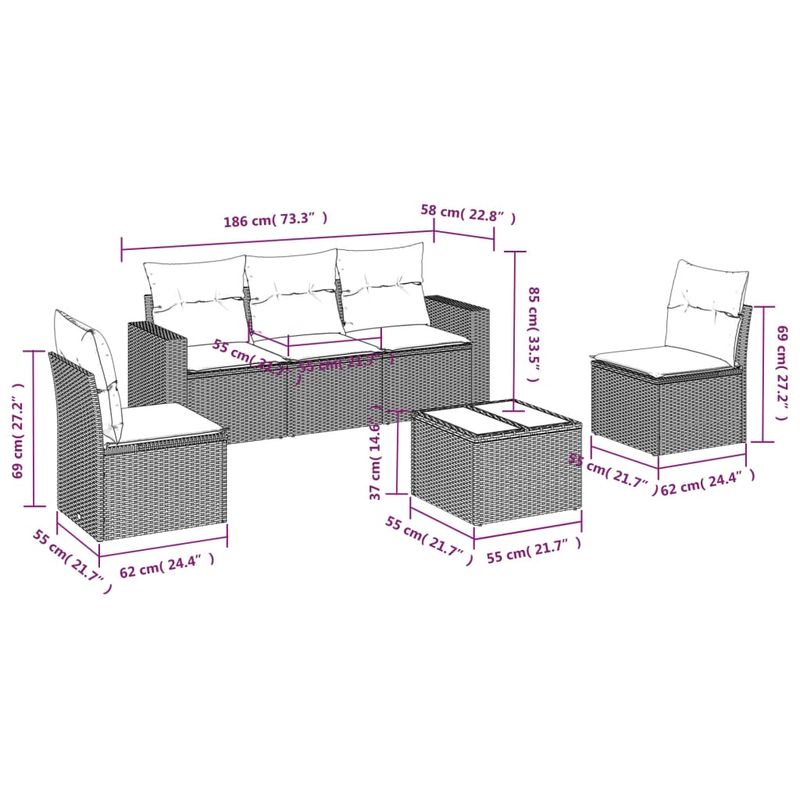 Casa si Gradina - Gradina si terasa - Mobilier exterior - Canapele si fotolii gradina - Set mobilier gradina cu perne, 6 piese, gri, poliratan - Infinity.ro