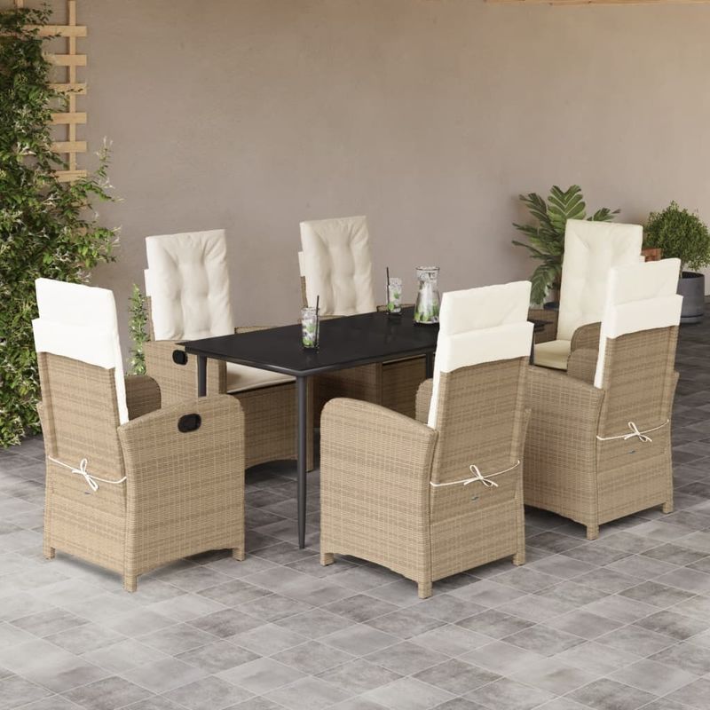 Casa si Gradina - Gradina si terasa - Mobilier exterior - Seturi mobila gradina - Set de masa pentru gradina, 7 piese, cu perne, bej, poliratan - Infinity.ro