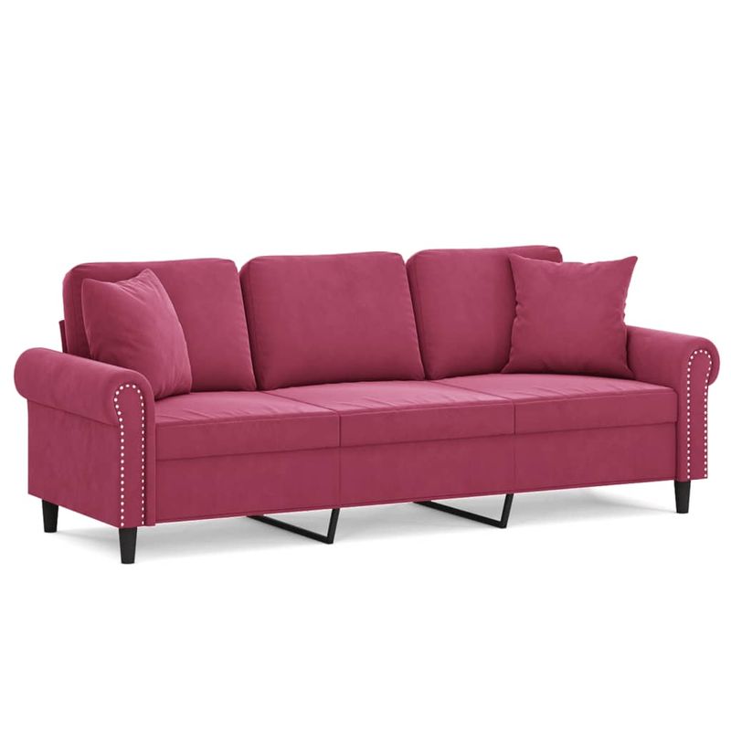 Casa si Gradina - Mobilier - Canapele si coltare - Canapele - Canapea cu 3 locuri cu pernute, rosu vin, 180 cm, catifea - Infinity.ro