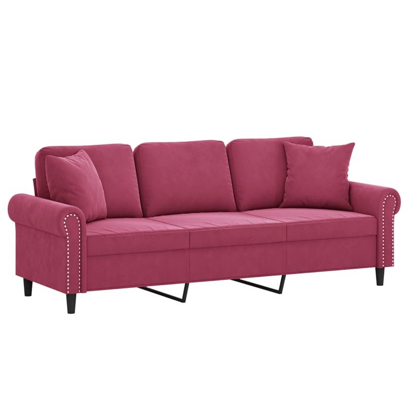 Casa si Gradina - Mobilier - Canapele si coltare - Canapele - Canapea cu 3 locuri cu pernute, rosu vin, 180 cm, catifea - Infinity.ro