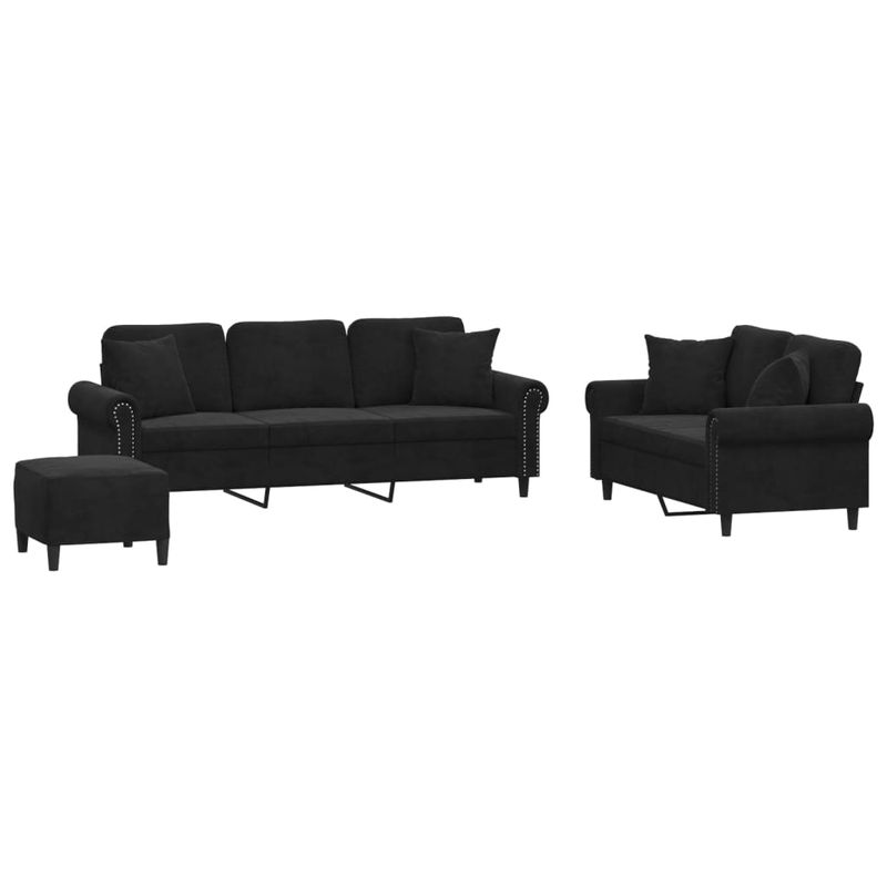 Casa si Gradina - Mobilier - Seturi de mobilier - Seturi living - Set de canapele cu perne, 3 piese, negru, catifea - Infinity.ro