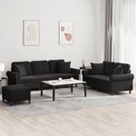 Casa si Gradina - Mobilier - Seturi de mobilier - Seturi living - Set de canapele cu perne, 3 piese, negru, catifea - Infinity.ro