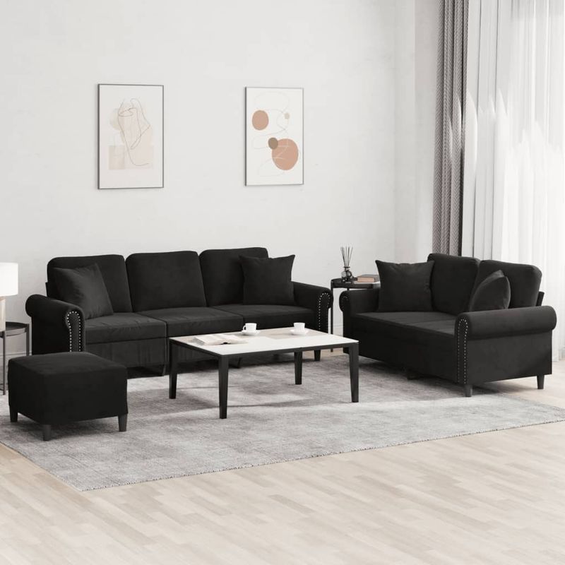 Casa si Gradina - Mobilier - Seturi de mobilier - Seturi living - Set de canapele cu perne, 3 piese, negru, catifea - Infinity.ro