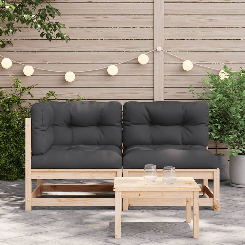 Casa si Gradina - Gradina si terasa - Mobilier exterior - Canapele si fotolii gradina - Canapea de gradina cu 2 locuri, cu perne, lemn masiv pin, natural și negru - Infinity.ro