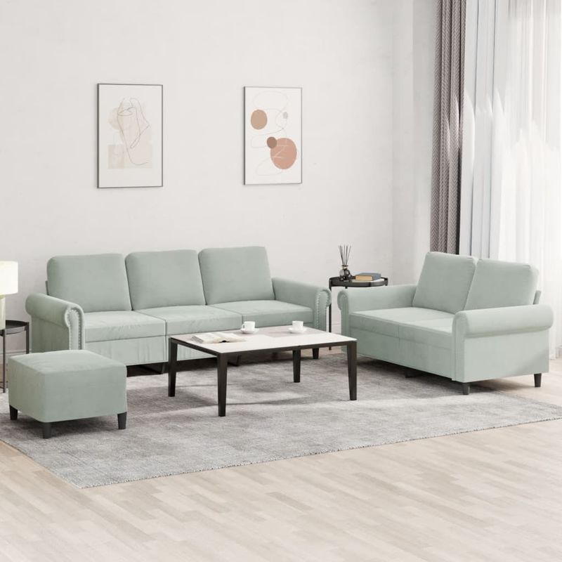 Casa si Gradina - Mobilier - Seturi de mobilier - Seturi living - Set de canapele cu perne, 3 piese, gri deschis, catifea - Infinity.ro