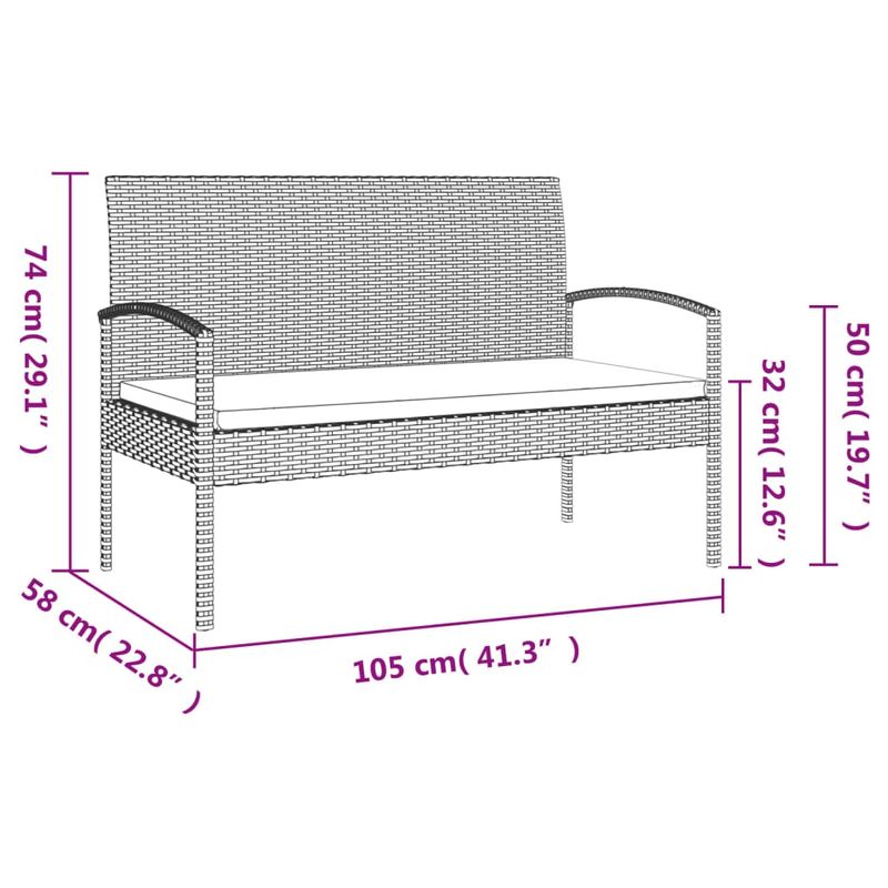 Casa si Gradina - Gradina si terasa - Mobilier exterior - Bancute de gradina - Banca de gradina cu perna, negru, 105 cm, poliratan - Infinity.ro