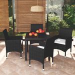 Casa si Gradina - Gradina si terasa - Mobilier exterior - Seturi mobila gradina - Set de masa pentru gradina cu perne, 5 piese, negru, poliratan - Infinity.ro