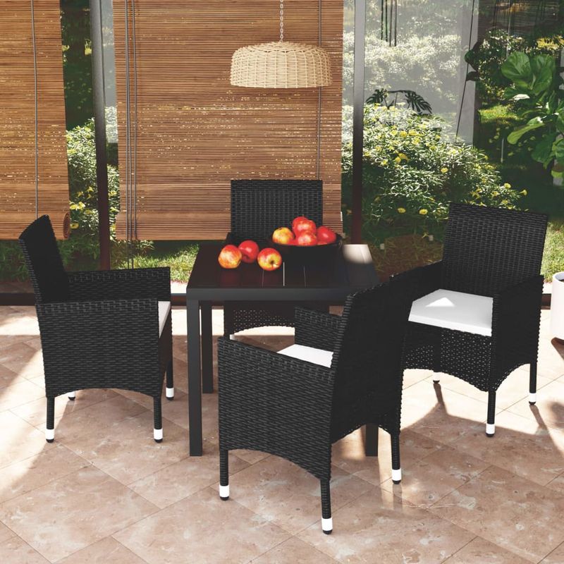 Casa si Gradina - Gradina si terasa - Mobilier exterior - Seturi mobila gradina - Set de masa pentru gradina cu perne, 5 piese, negru, poliratan - Infinity.ro