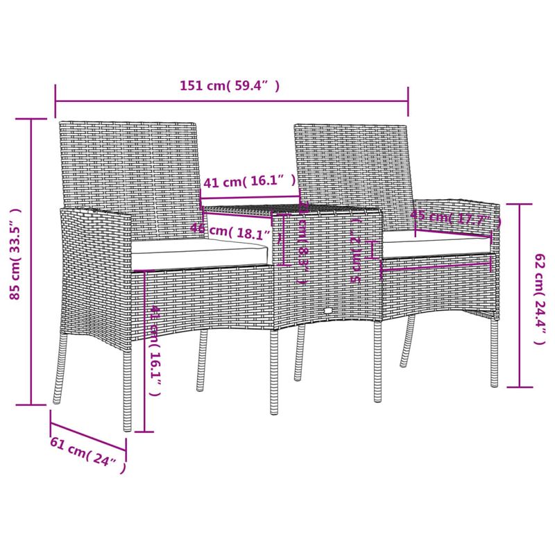 Casa si Gradina - Gradina si terasa - Mobilier exterior - Canapele si fotolii gradina - Canapea de gradina cu 2 locuri masa de ceai antracit poliratan - Infinity.ro
