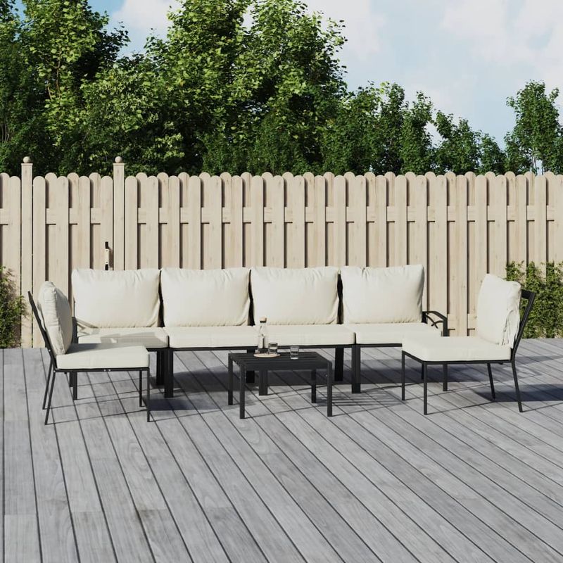 Casa si Gradina - Gradina si terasa - Mobilier exterior - Seturi mobila gradina - Set mobilier de gradina cu perne nisipii, 7 piese, otel, model 4x mijloc + 2x scaun + masă - Infinity.ro