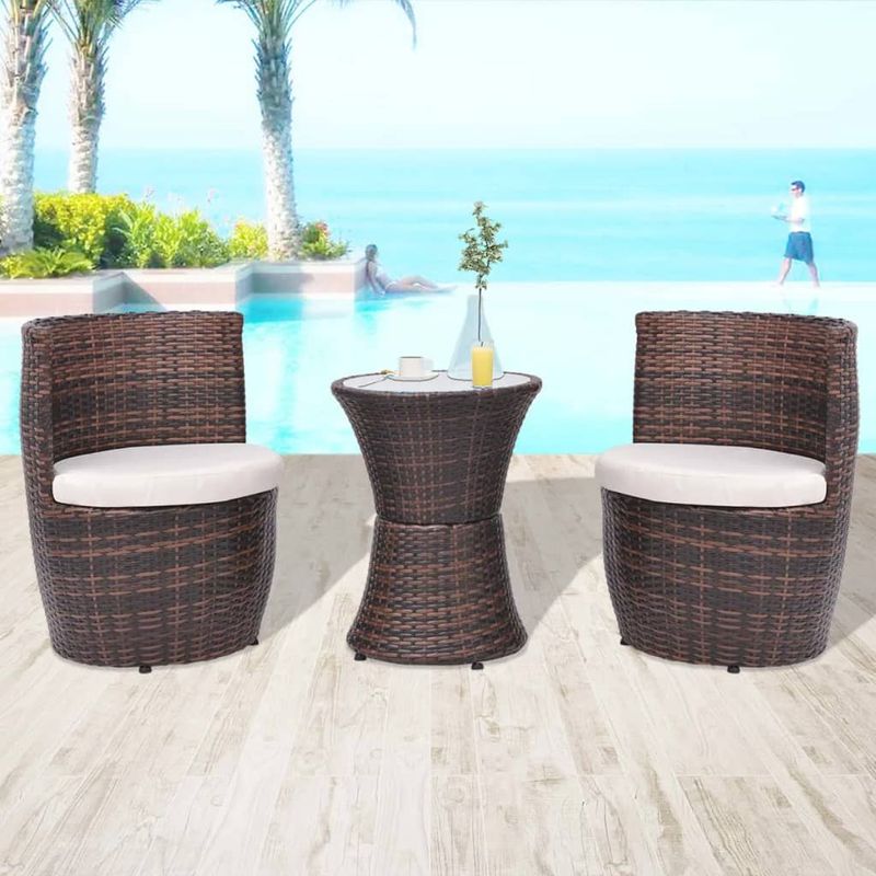 Casa si Gradina - Gradina si terasa - Mobilier exterior - Seturi mobila gradina - Set mobilier bistro cu perne, 3 piese, maro, poliratan - Infinity.ro