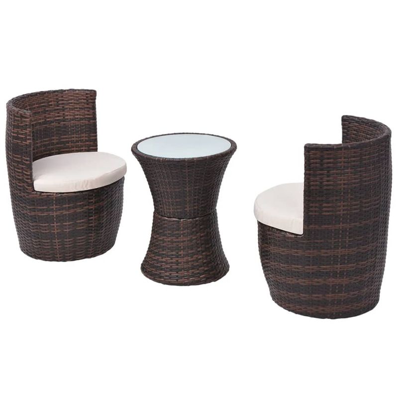 Casa si Gradina - Gradina si terasa - Mobilier exterior - Seturi mobila gradina - Set mobilier bistro cu perne, 3 piese, maro, poliratan - Infinity.ro