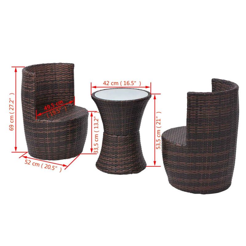Casa si Gradina - Gradina si terasa - Mobilier exterior - Seturi mobila gradina - Set mobilier bistro cu perne, 3 piese, maro, poliratan - Infinity.ro
