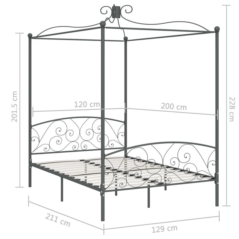 Casa si Gradina - Mobilier - Paturi si accesorii - Paturi - Cadru de pat cu baldachin, gri, 120 x 200 cm, metal - Infinity.ro