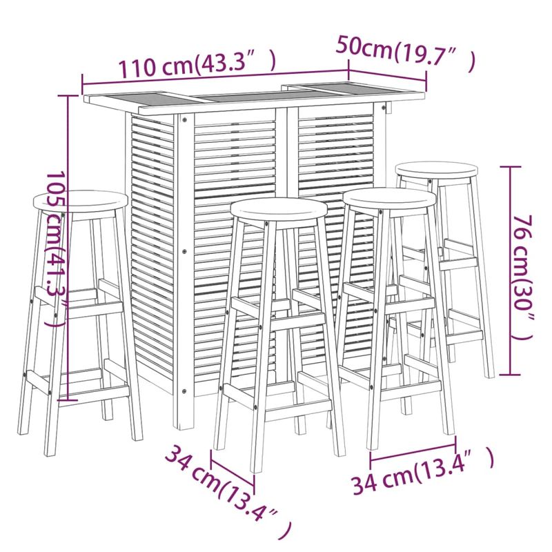 Casa si Gradina - Gradina si terasa - Mobilier exterior - Seturi mobila gradina - Set masa si scaune de bar, 5 piese, lemn masiv de acacia - Infinity.ro