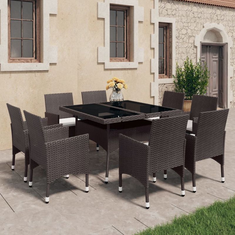 Casa si Gradina - Gradina si terasa - Mobilier exterior - Seturi mobila gradina - Set mobilier de gradina, 9 piese, maro, poliratan si sticla - Infinity.ro