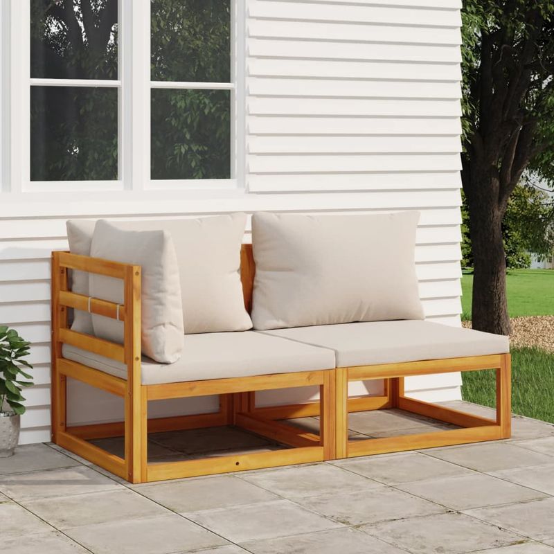 Casa si Gradina - Gradina si terasa - Mobilier exterior - Canapele si fotolii gradina - Canapele colt modulare, 2 piese, cu perne, lemn masiv de acacia, gri deschis, model colț + mijloc - Infinity.ro