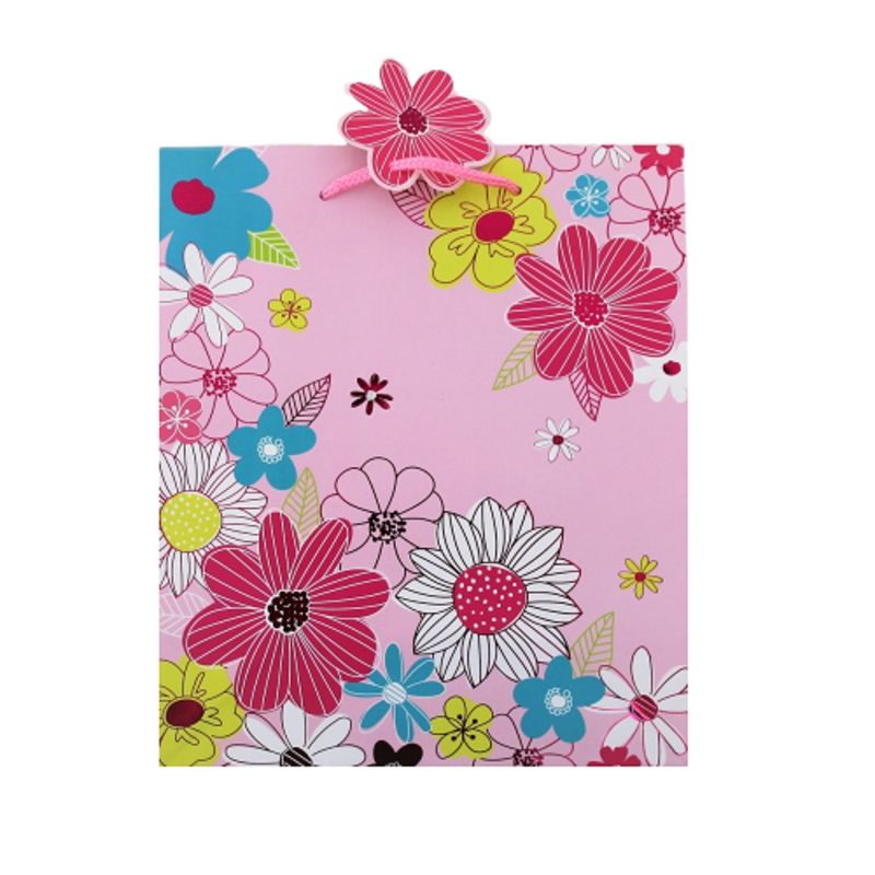 Market - Cadouri - Pungi cadou si accesorii - Punga cadou hartie L FLORAL PINK - Infinity.ro