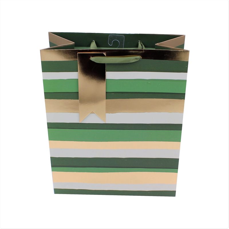 Market - Cadouri - Pungi cadou si accesorii - Punga cadou hartie M Green Stripe - Infinity.ro