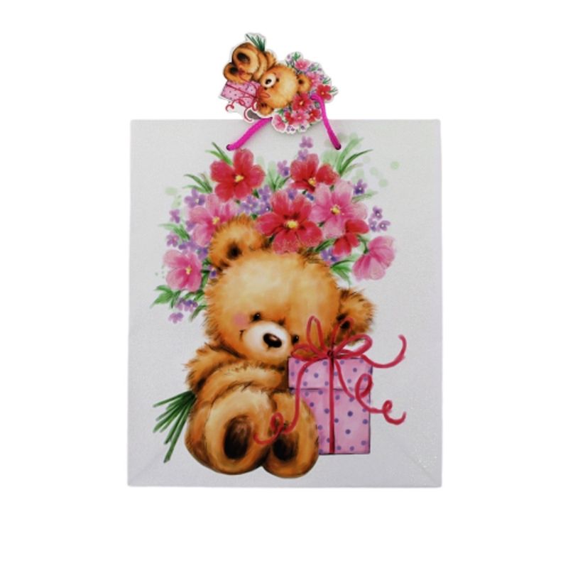 Market - Cadouri - Pungi cadou si accesorii - Punga cadou hartie M TEDDY FLORAL - Infinity.ro