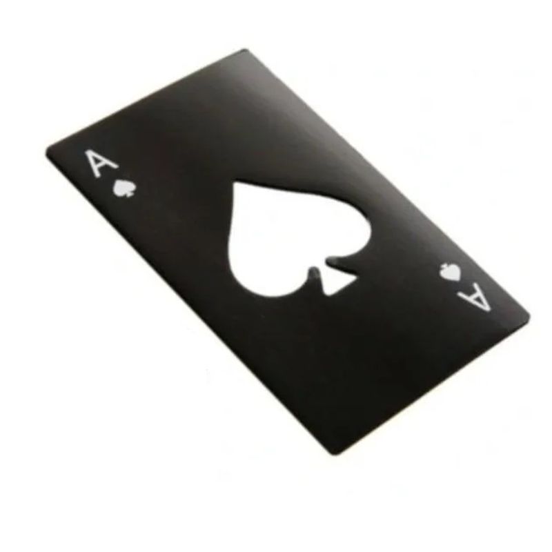 Casa si Gradina - Bucatarie si vesela - Accesorii bar - Tirbusoane si dopuri - Desfacator sticle model carte de joc As, otel inoxidabil, 8.5 x 5.4 cm, negru - Infinity.ro