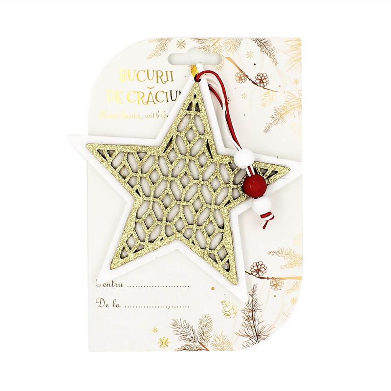 Casa si Gradina - Decoratiuni - Decoratiuni de sezon - Decoratiune din lemn - Steluta alba - aurie - Infinity.ro