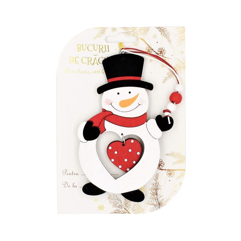 Casa si Gradina - Decoratiuni - Decoratiuni de sezon - Decoratiune din lemn - om de zapada - inimioara rosie cu buline albe - Infinity.ro